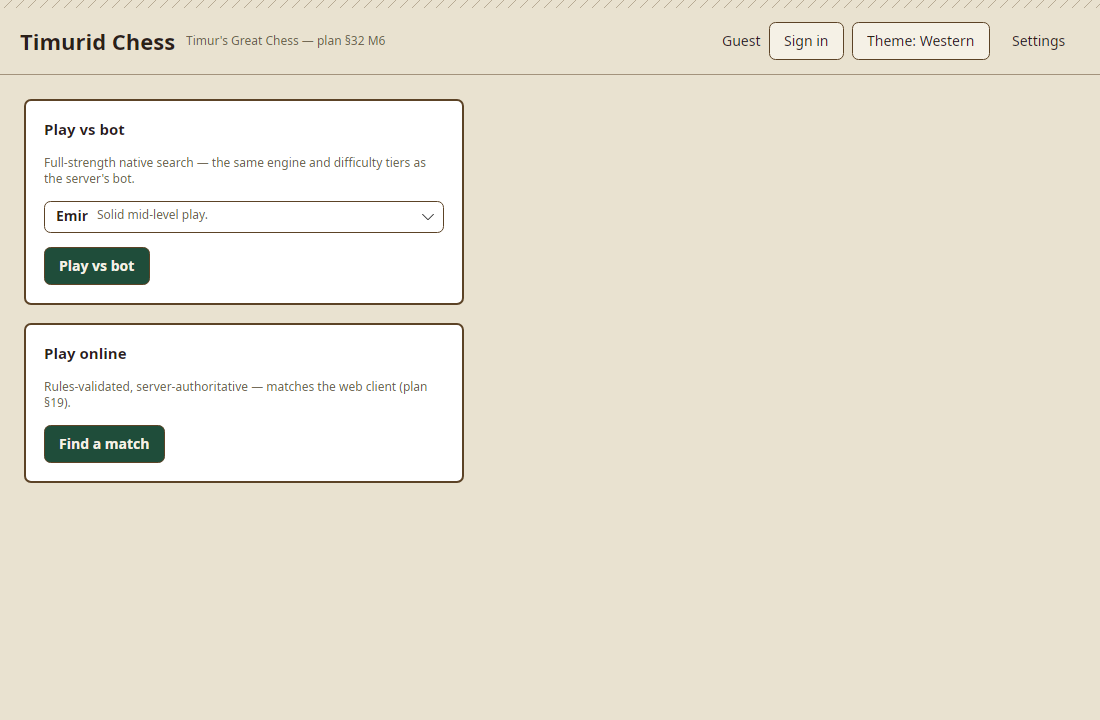 Timurid Chess desktop app in the Western Classical theme